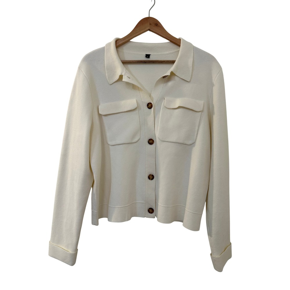 Arach & Cloz Womens Cream Button Down Cardigan Sweater Wool Blend Size Minimal L